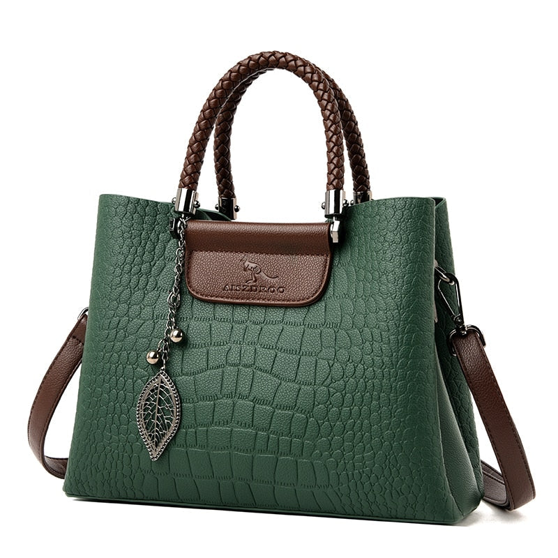 bags : Luxe Leren Handtas Dames Groen - Tijdloos Chique Design - Echt Leer in van Pantino