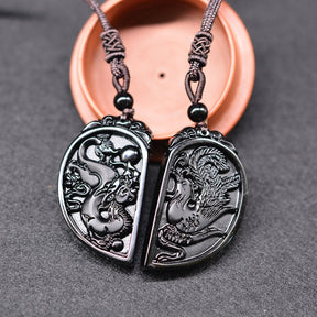Necklace : Halsketting Zwart - Natuurlijke Obsidiaan in Hart stijl van Pantino