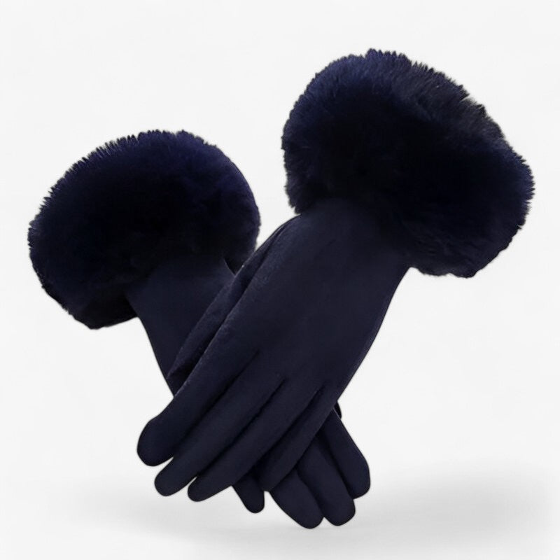 Gloves : Handschoenen Roze - Warme Suède Touchscreen met Imitatiebont in Donkerblauw Eén maat van Pantino