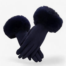Gloves : Handschoenen Roze - Warme Suède Touchscreen met Imitatiebont in Donkerblauw Eén maat van Pantino