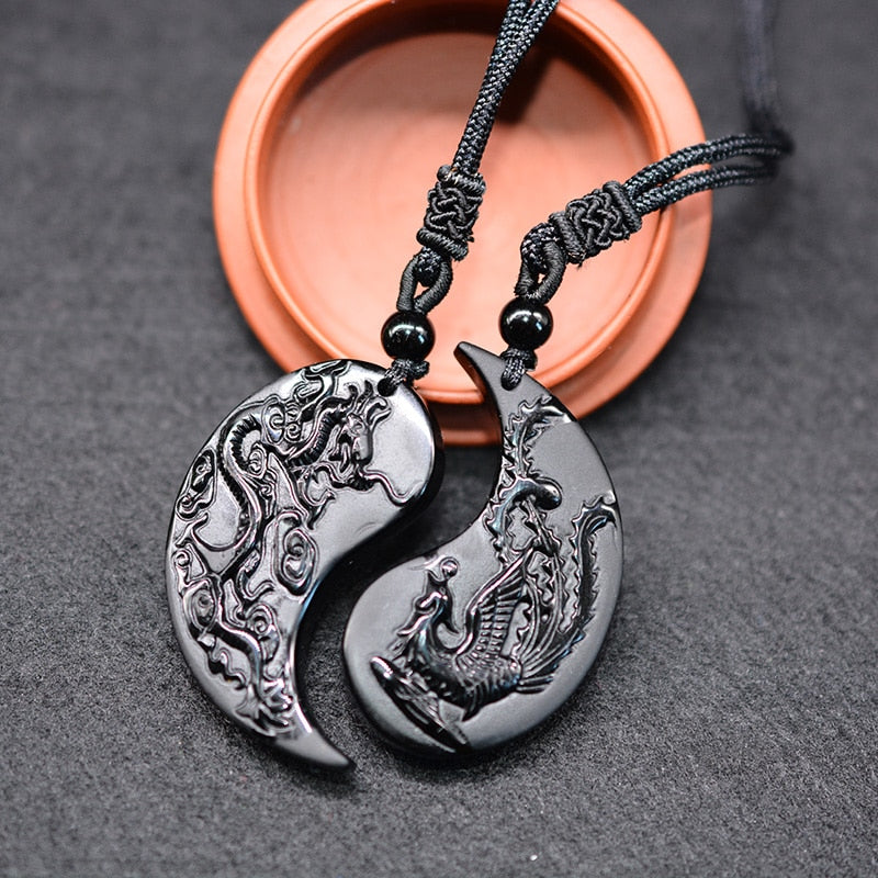 Necklace : Halsketting Zwart Obsidiaan - Natuursteen Hanger voor Heren & Dames in Taichi stijl van Pantino