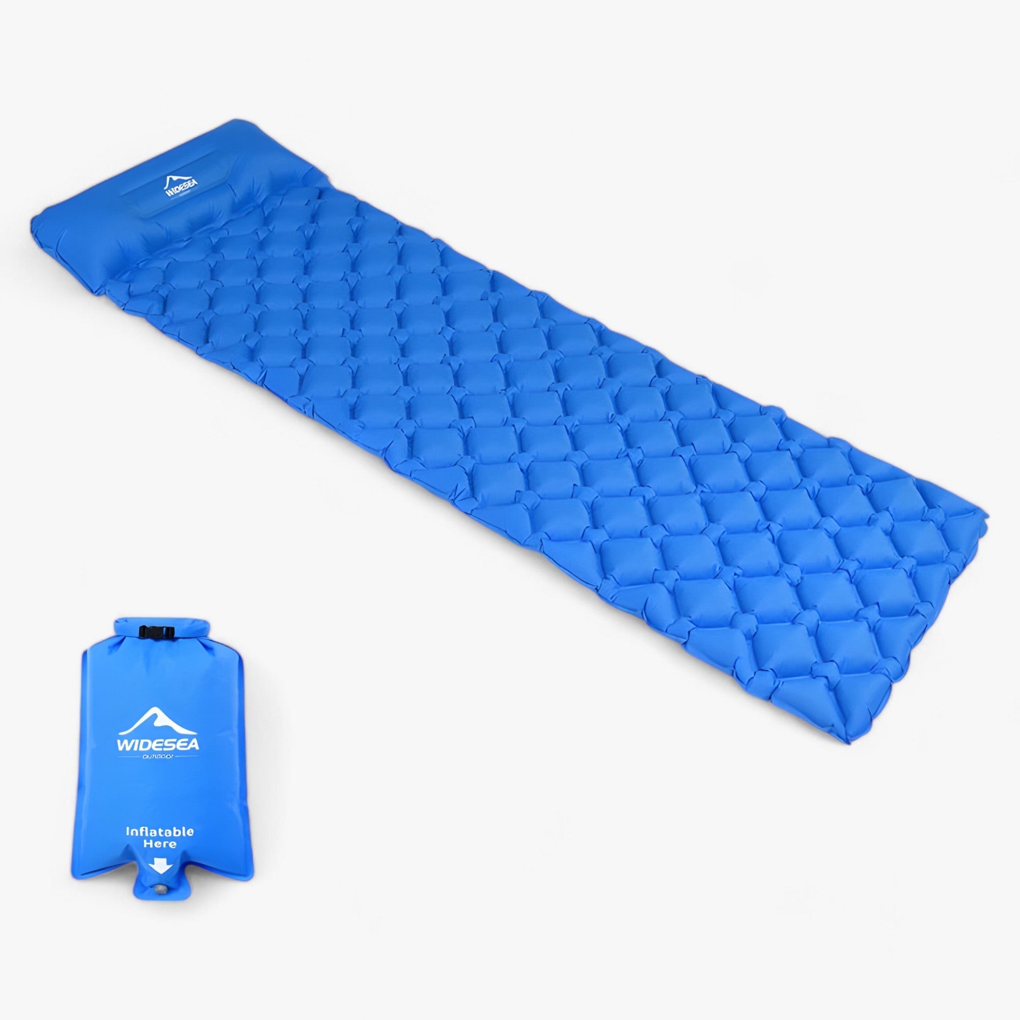 outdoor equipment : Opblaasbare Slaapmatras - Ultra Lichte Bekleding voor Comfort Buitenshuis - Marineblauw in Blauw met Airbag van Pantino