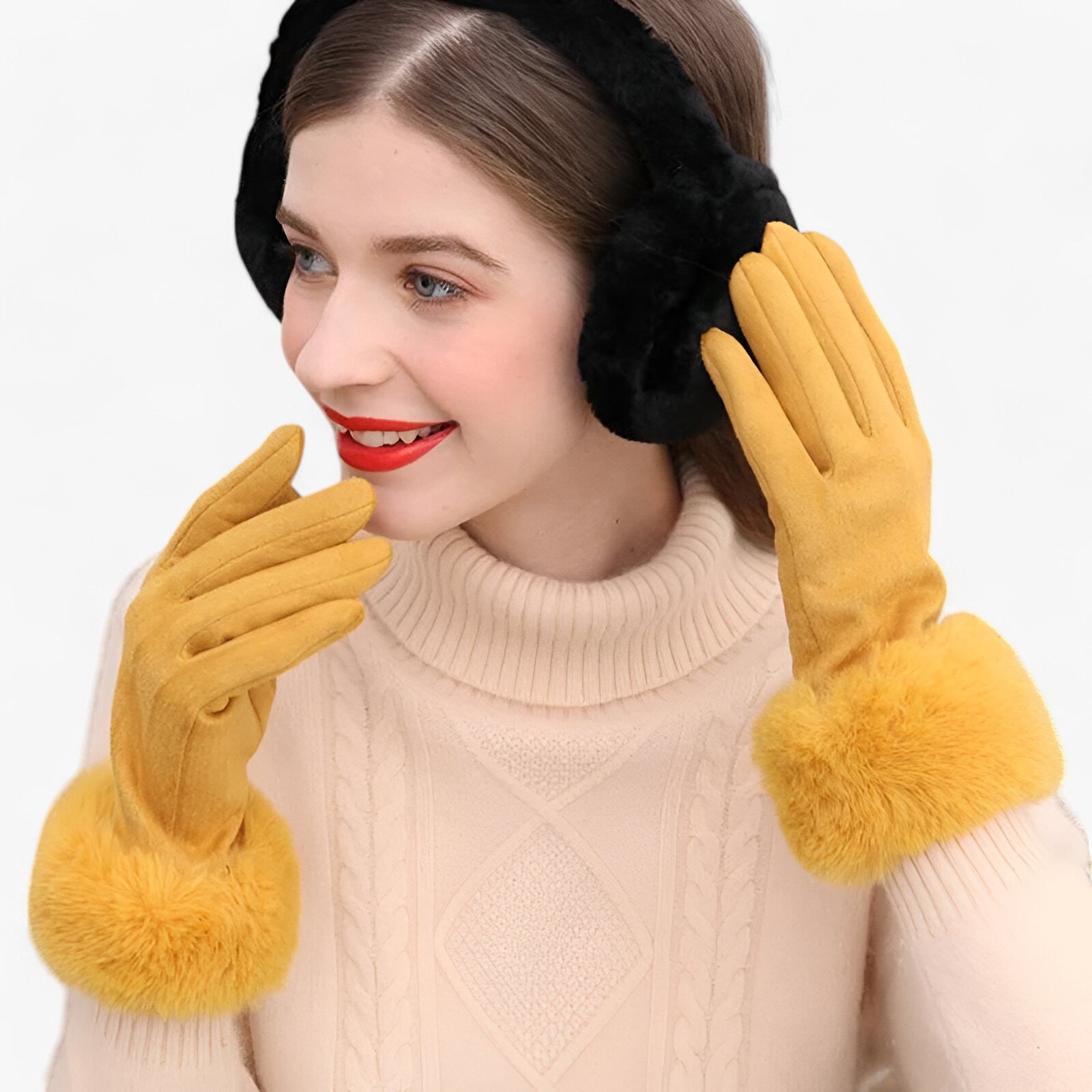 Gloves : Handschoenen Roze - Warme Suède Touchscreen met Imitatiebont in van Pantino