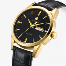 watches : Heren Horloge Zwart Zilver - Klassiek Luxe Leren Band in zwart goud van Pantino