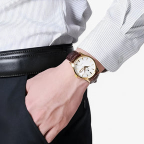 Watches : Herenhorloge Klassiek Elegant met Bruin Echt Leren Bandje, Slanke Kast in van Pantinoshop