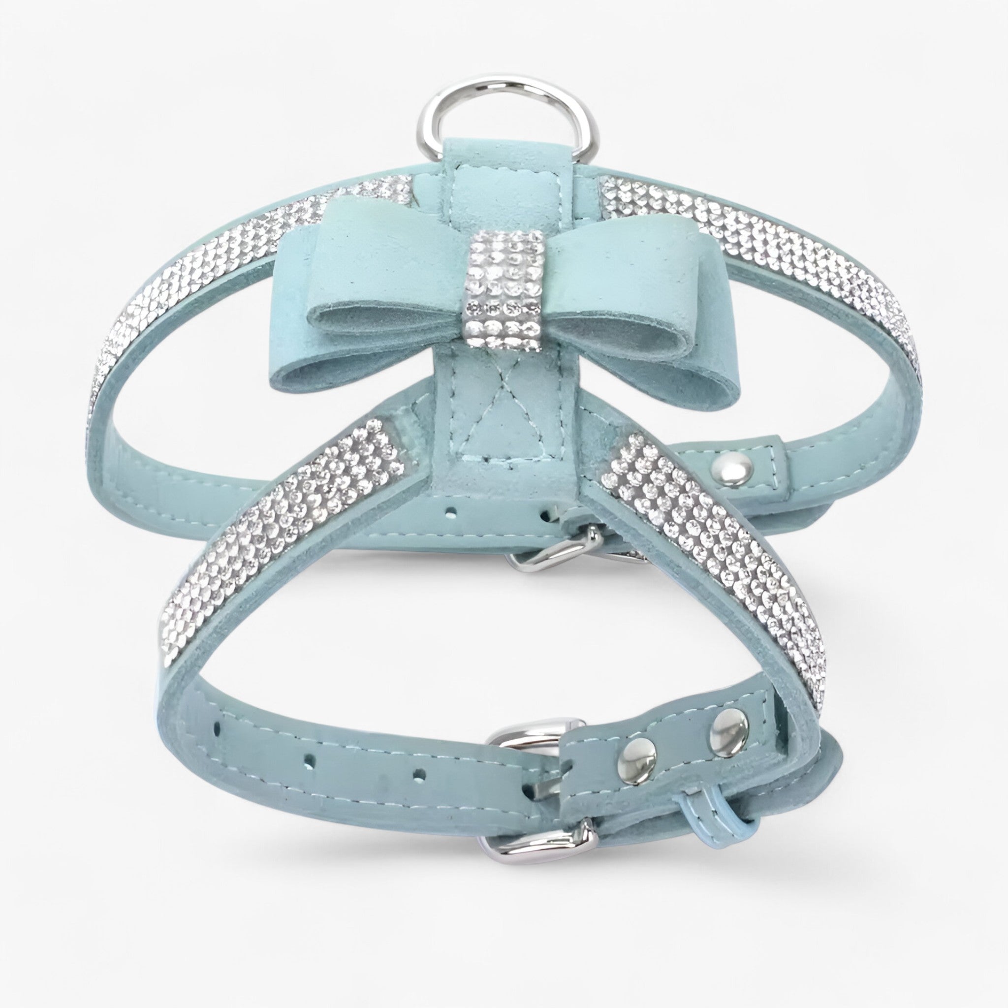 pets : Fluwelen Leren Harnas met Strik en Strass - Zwart in Blauw van Pantino