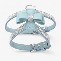 pets : Fluwelen Leren Harnas met Strik en Strass - Zwart in Blauw van Pantino