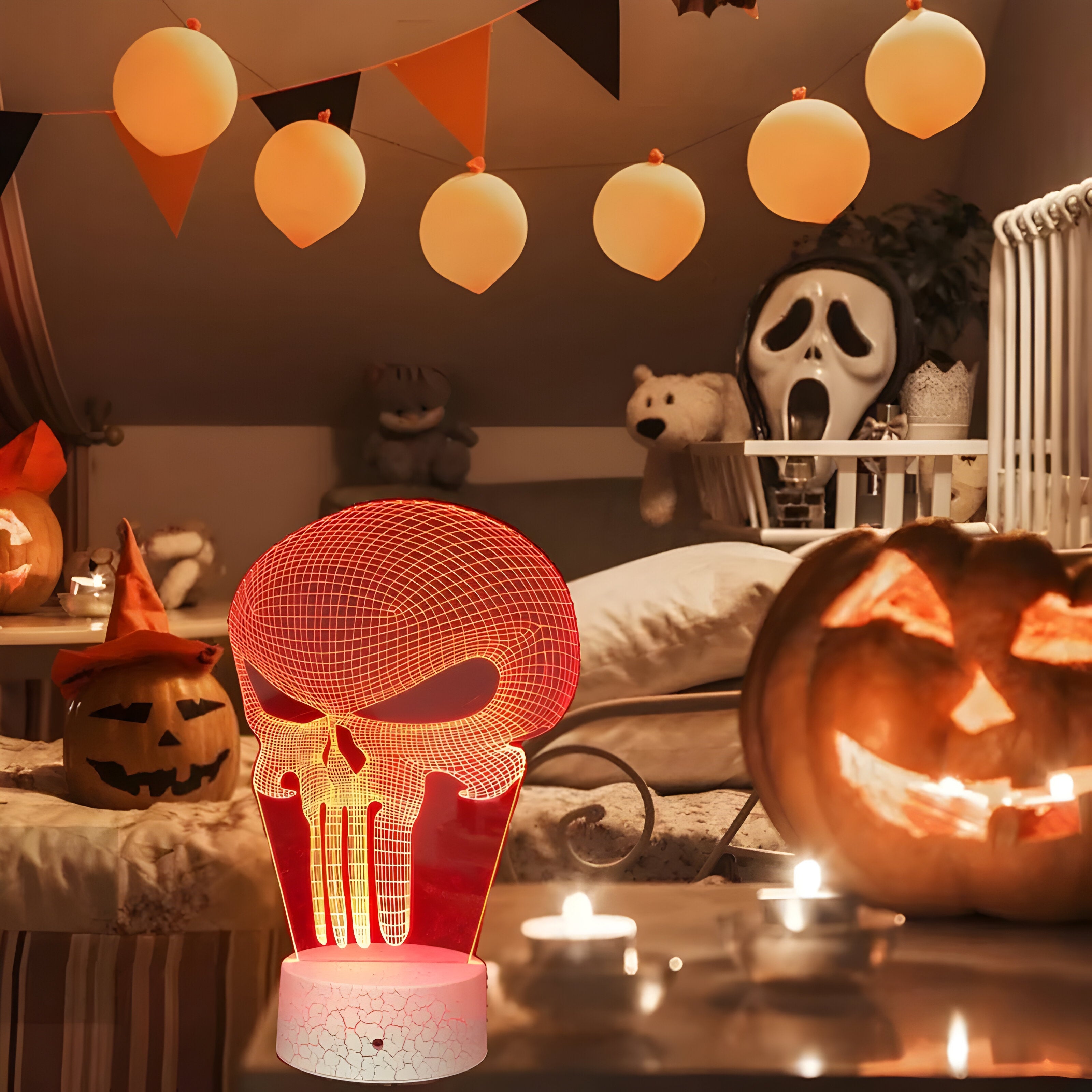home & garden : 3D Illusie Lamp Punisher - Perfect Cadeau voor Halloween en Meer - Blauw in van Pantino