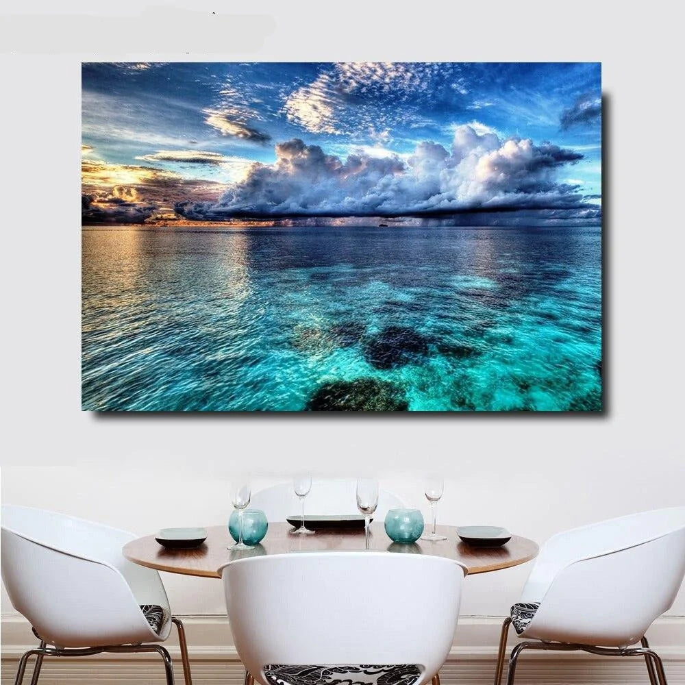 home & garden : Blue Sky Zeegezicht Muurkunst in 70x105cm van Pantino