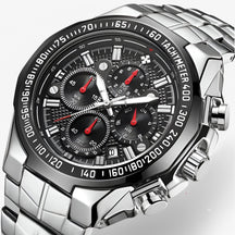 watches : Horloge Heren Zwart - Luxe Stalen Sporthorloge in zwart zilver van Pantino
