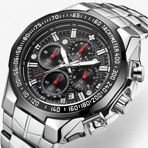 watches : Horloge Heren Zwart - Luxe Stalen Sporthorloge in zwart zilver van Pantino