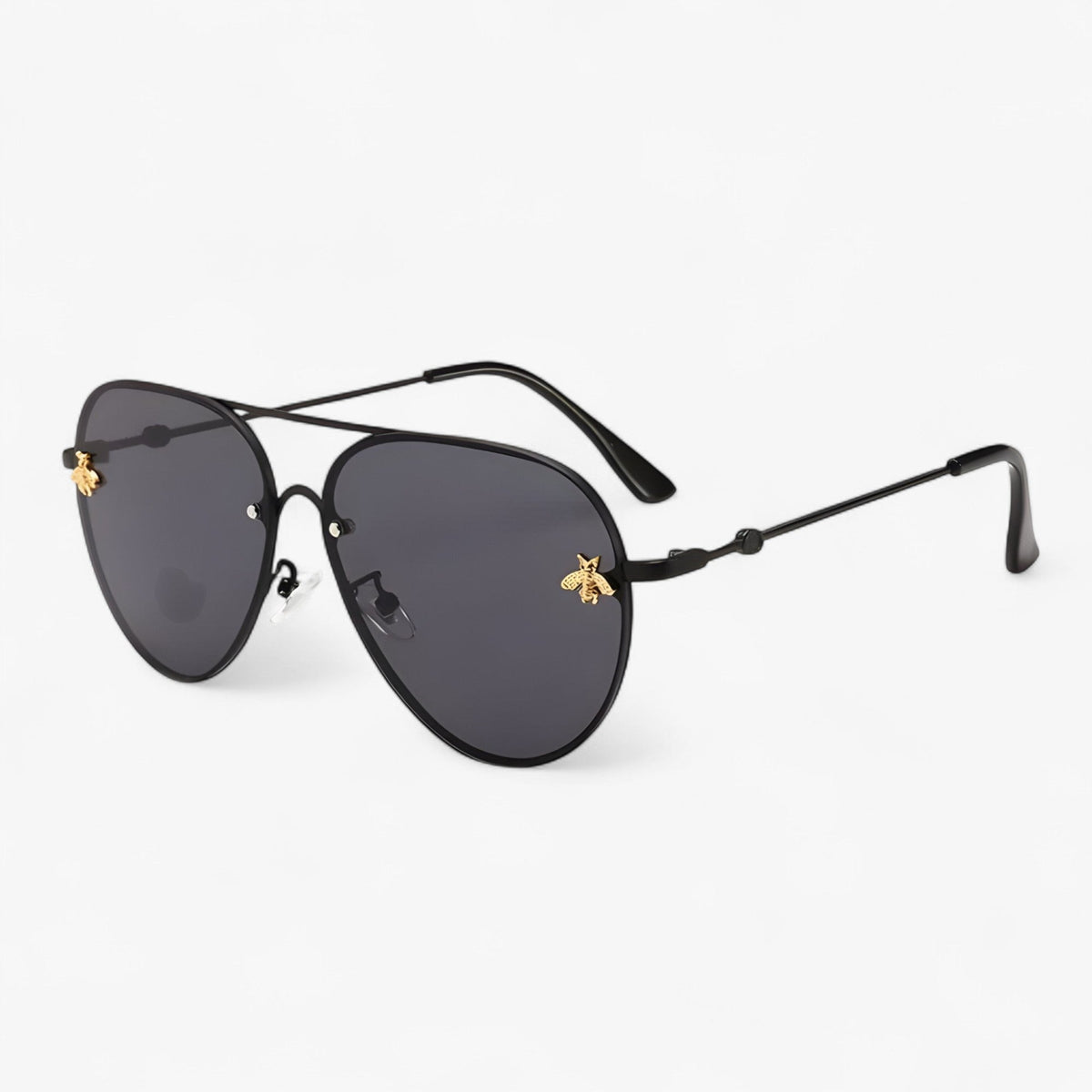 Sunglasses : Bee Pilot Vintage Zonnebrillen met Metalen Montuur - Goud Zilver in zwart zwart van Pantino