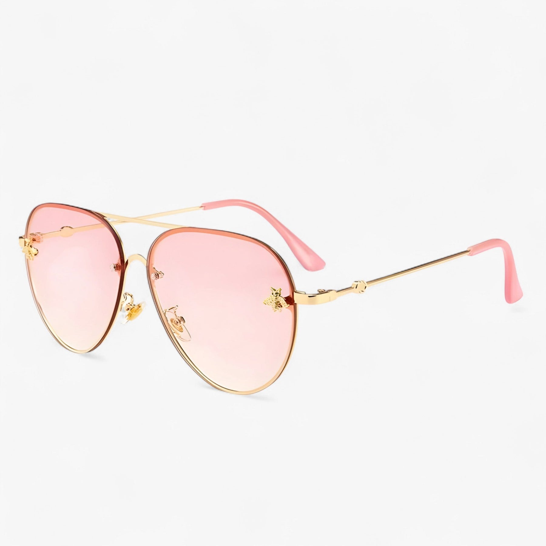 Sunglasses : Bee Pilot Vintage Zonnebrillen met Metalen Montuur - Goud Zilver in rosegoud van Pantino