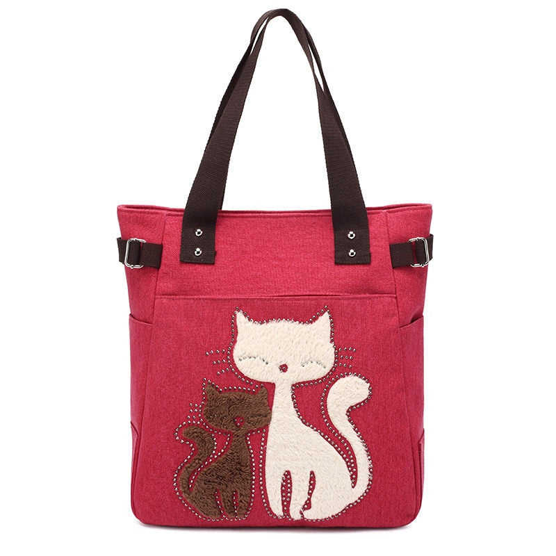 bags : Kat Geborduurde Canvas Tas - Paars in van Pantino