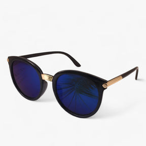 Sunglasses : Zonnebril Dames Zwart - Vintage Leren Zonnebrillen UV400 - Stijl & Bescherming in Blauw van Pantino