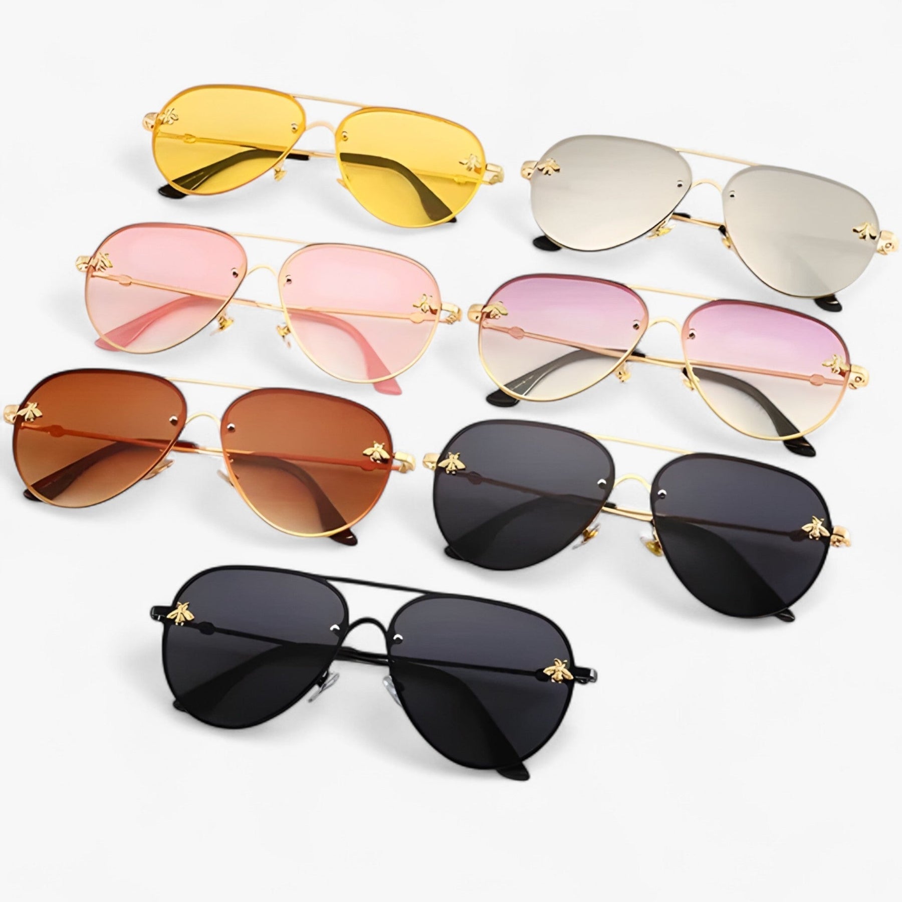 Sunglasses : Bee Pilot Vintage Zonnebrillen met Metalen Montuur - Goud Zilver in van Pantino