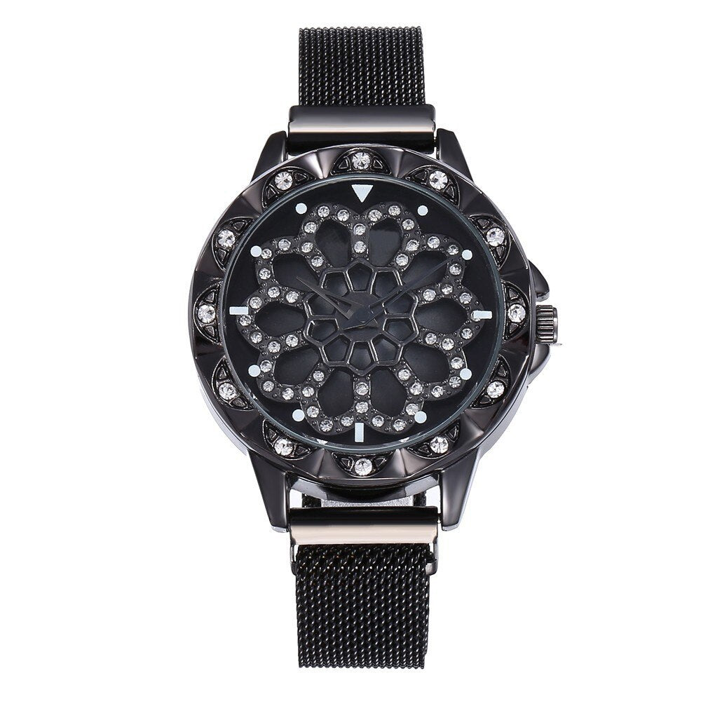 watches : Horloge Dames Rosegoud - Flower Watch Bloem in Zwart van Pantino