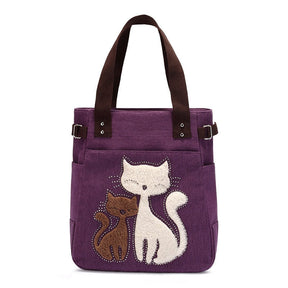 bags : Kat Geborduurde Canvas Tas - Paars in van Pantino