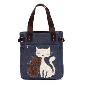 bags : Kat Geborduurde Canvas Tas - Paars in van Pantino