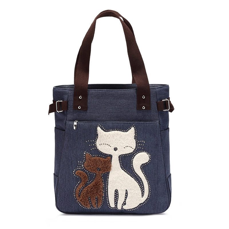 bags : Kat Geborduurde Canvas Tas - Paars in van Pantino