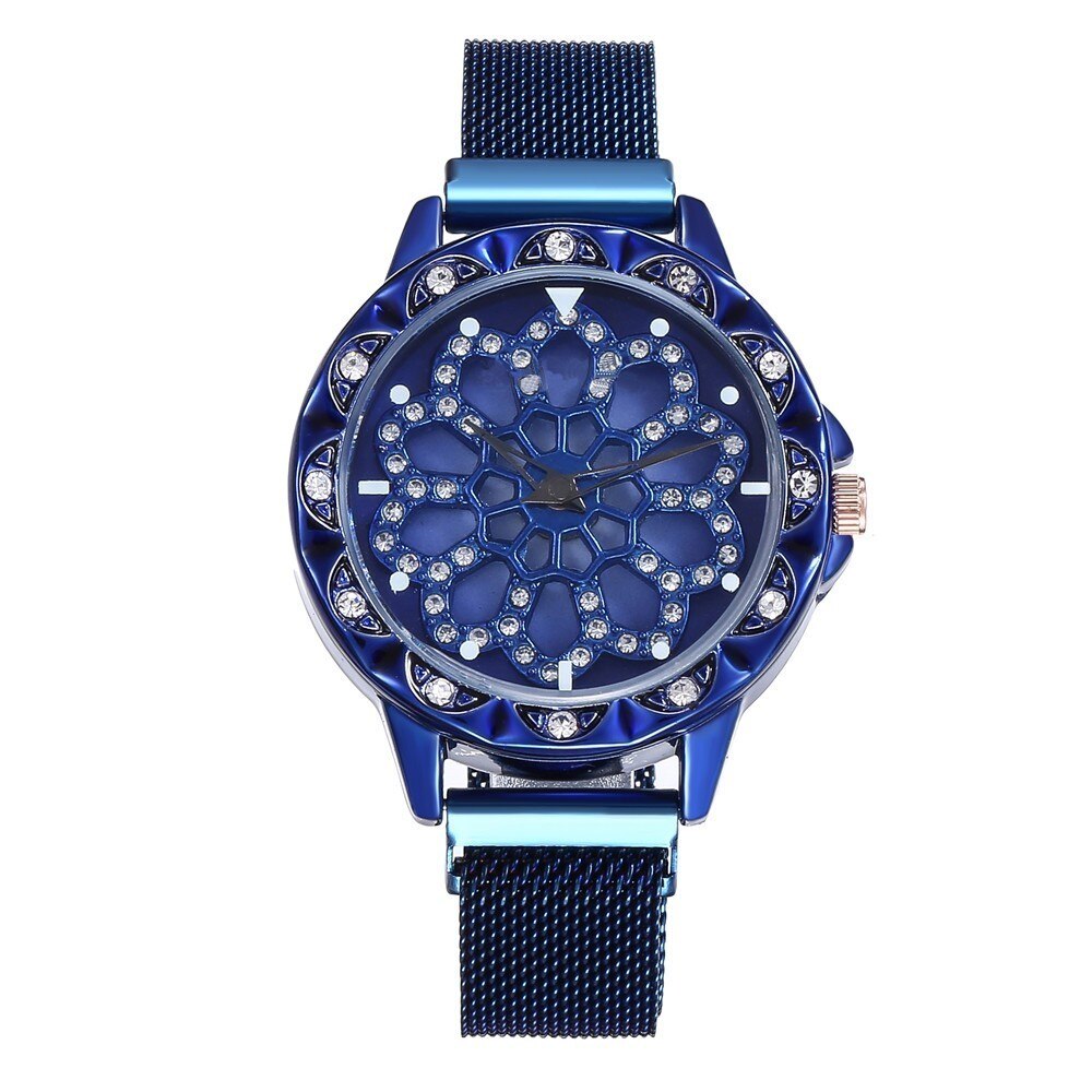 watches : Horloge Dames Rosegoud - Flower Watch Bloem in Blauw van Pantino