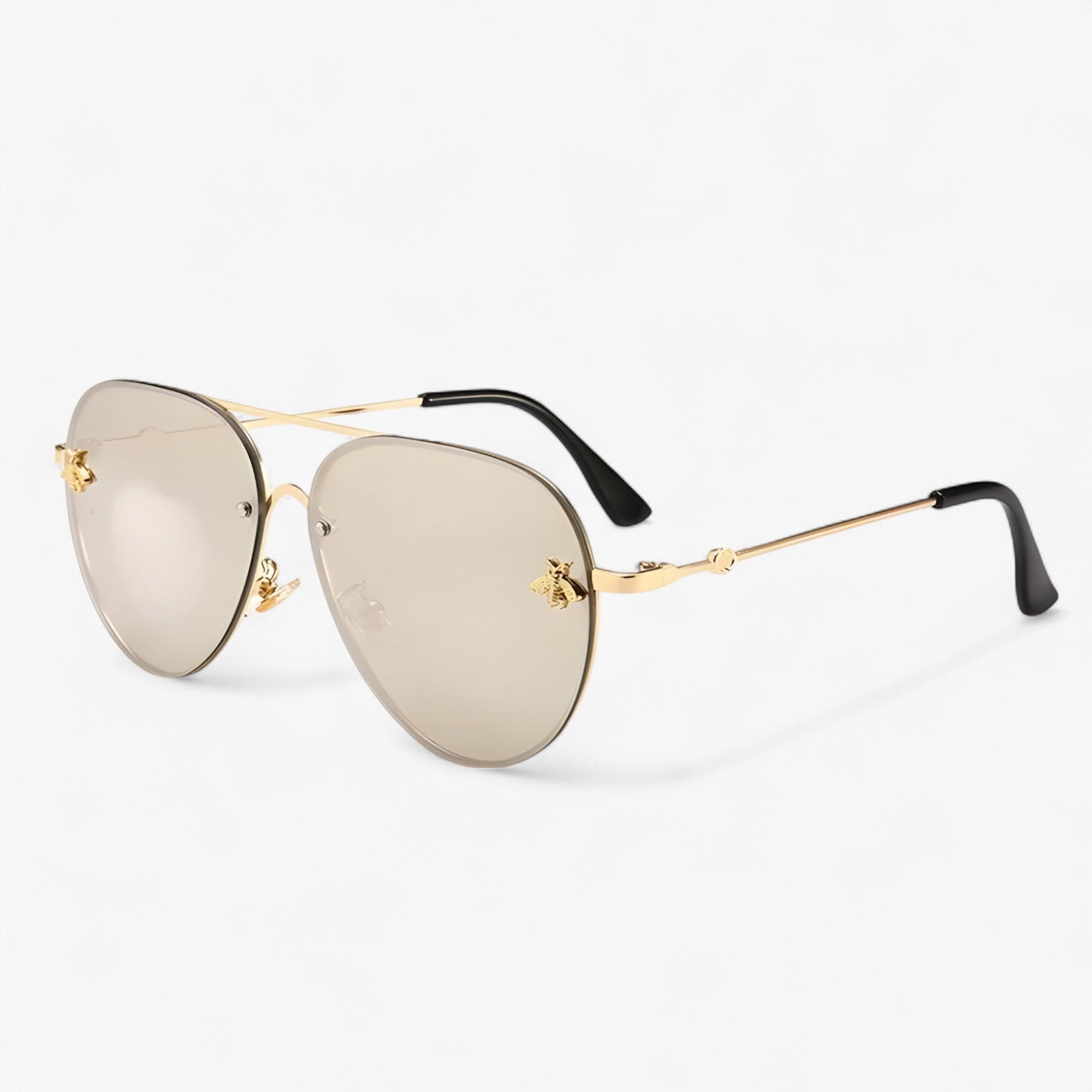 Sunglasses : Bee Pilot Vintage Zonnebrillen met Metalen Montuur - Goud Zilver in van Pantino