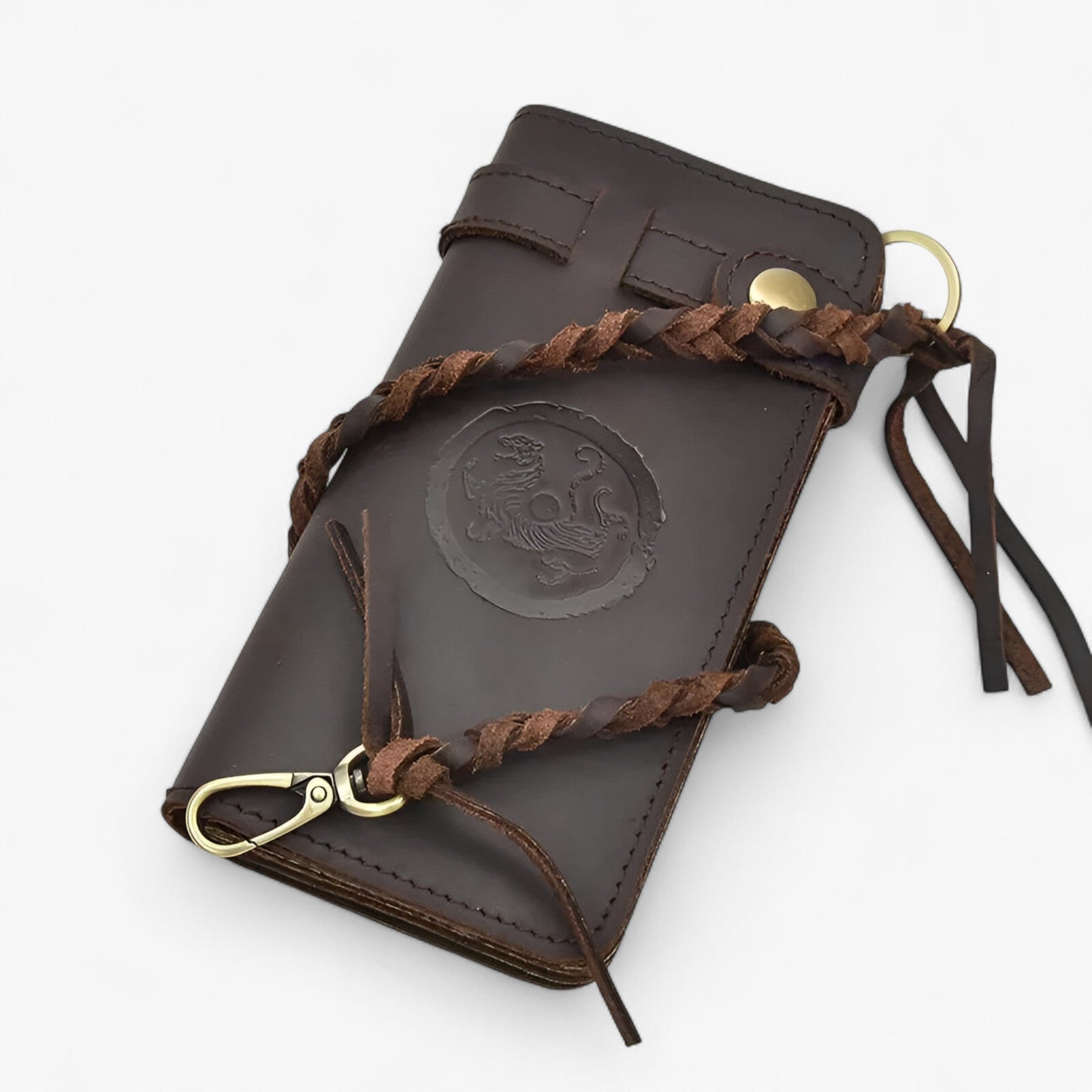 bags : Portemonnee Heren Bruine Draak - Vintage Leren in Donkere bruine draak van Pantino