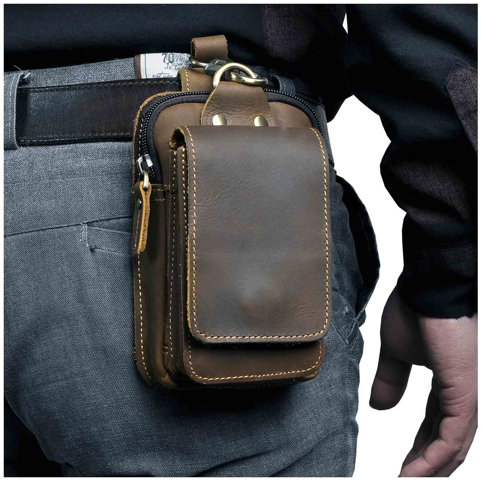 Belt Bag : Heuptasje voor heren in zwart leer – Elegant en praktisch voor dagelijks gebruik in brun foncé van Pantino