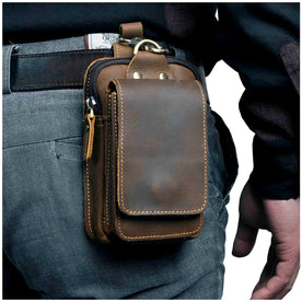 men's belt bag : Heuptasje voor heren in zwart leer - Elegant en praktisch voor dagelijks gebruik in brun foncé van Pantinoshop