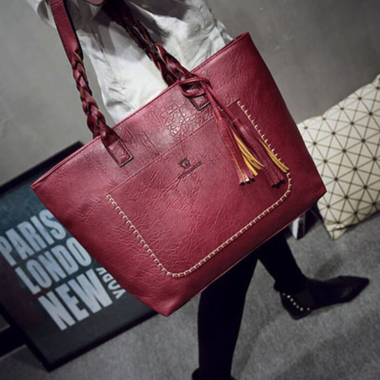 bags : Leren Schoudertas voor Dames Leer - Wijn Rood in van Pantino