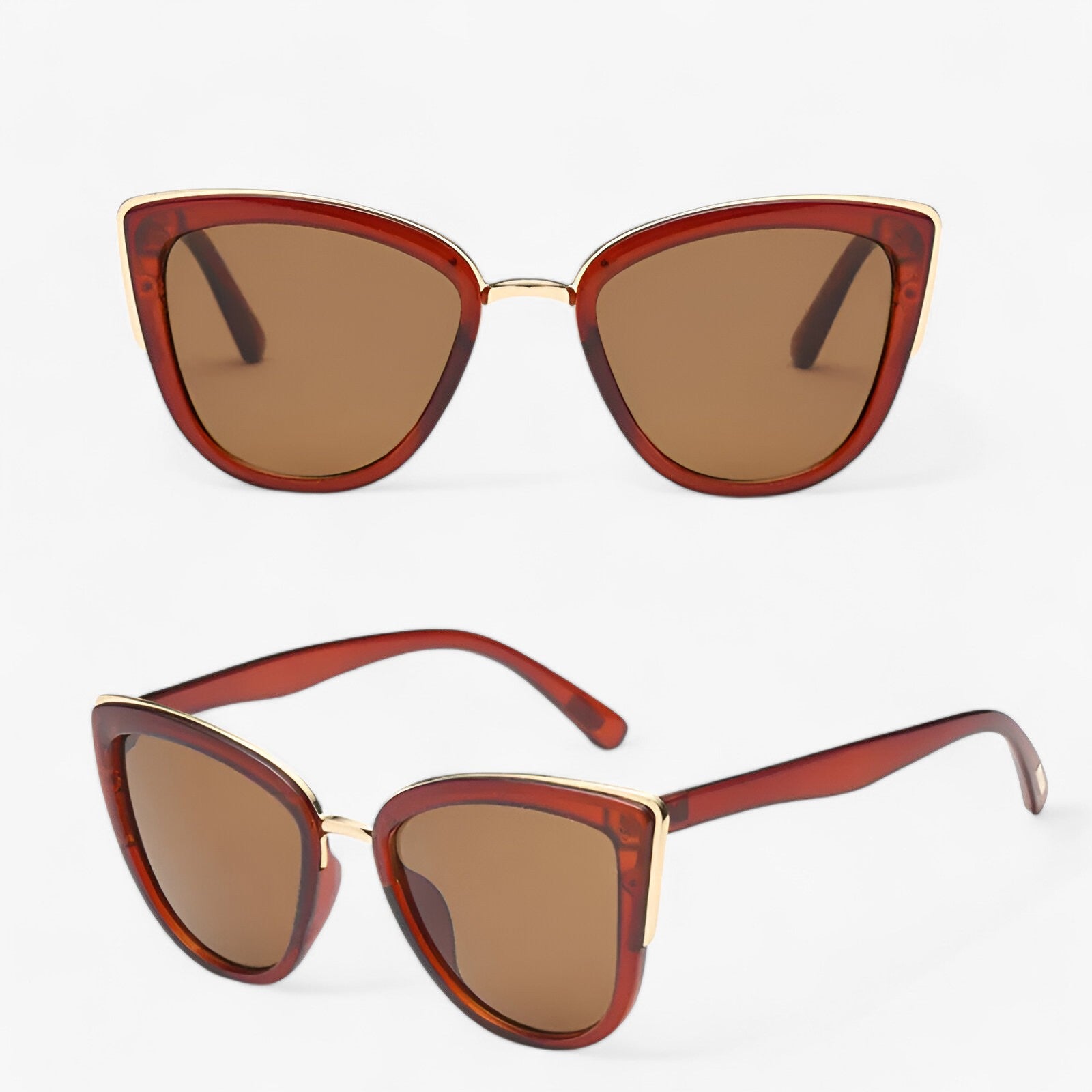 Sunglasses : Cat-Eye Zonnebril Dames - Vintage Stijl en UV400 Bescherming in Thé van Pantino