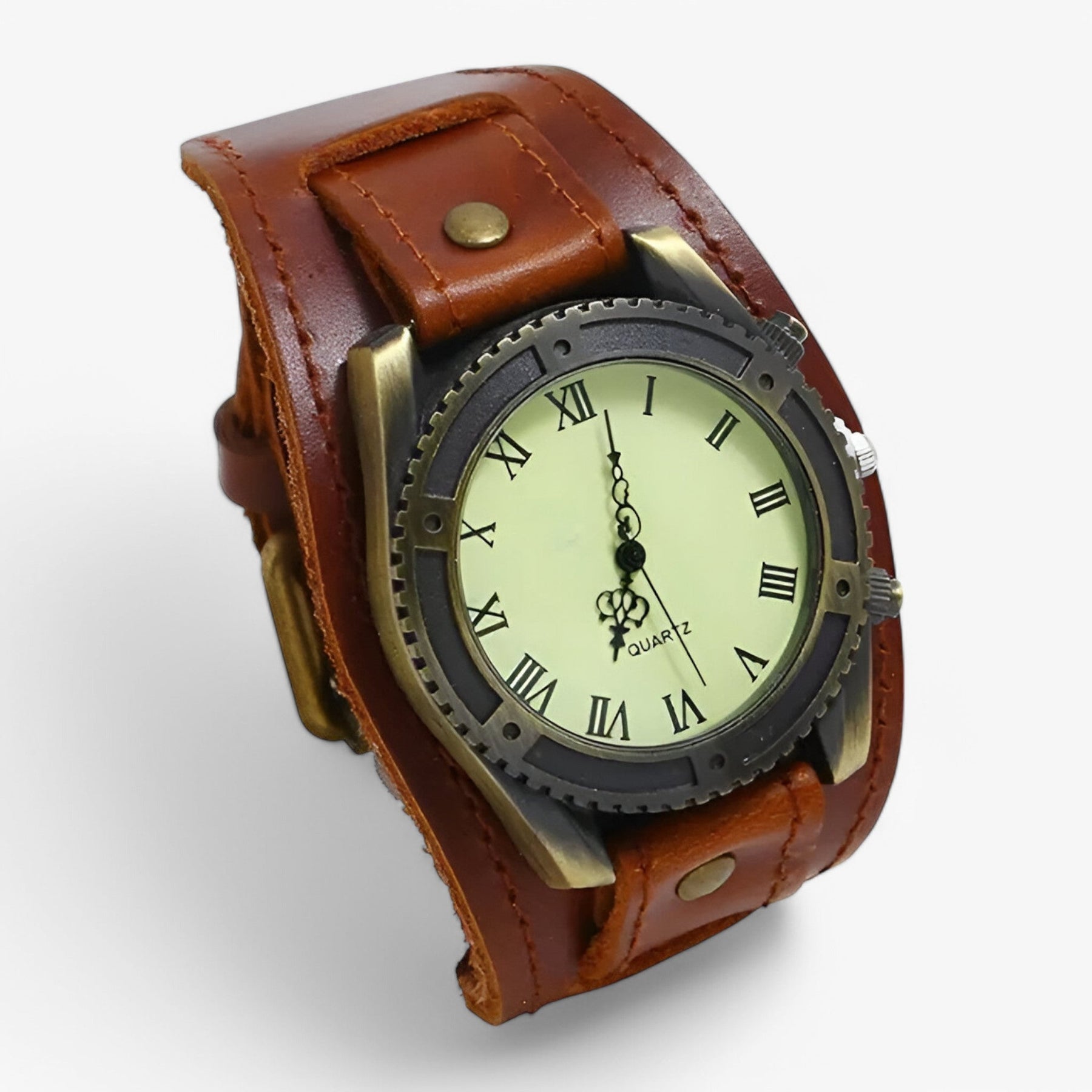 watches : Heren Horloge Zwart Vintage - Klassiek met Bruine Lederen Band & Romeinse Cijfers in marron van Pantino