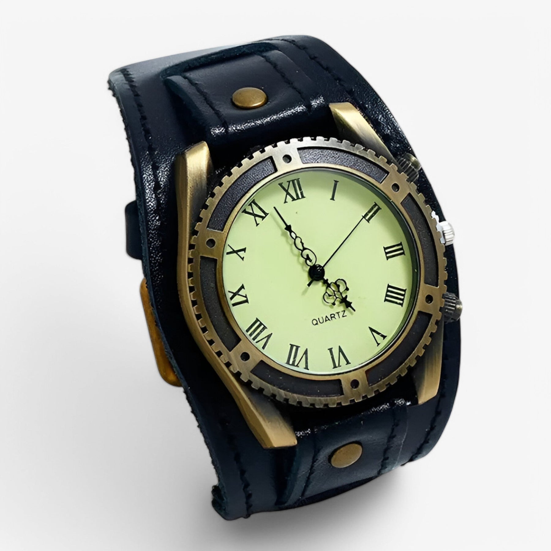 watches : Heren Horloge Zwart Vintage - Klassiek met Bruine Lederen Band & Romeinse Cijfers in zwart van Pantino