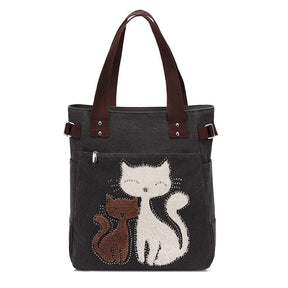 bags : Kat Geborduurde Canvas Tas - Paars in Zwart van Pantino