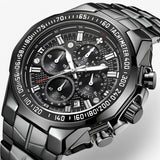 Herrenuhr Schwarz - Luxuriöse Stahl-Sportuhr mit Datumsanzeige