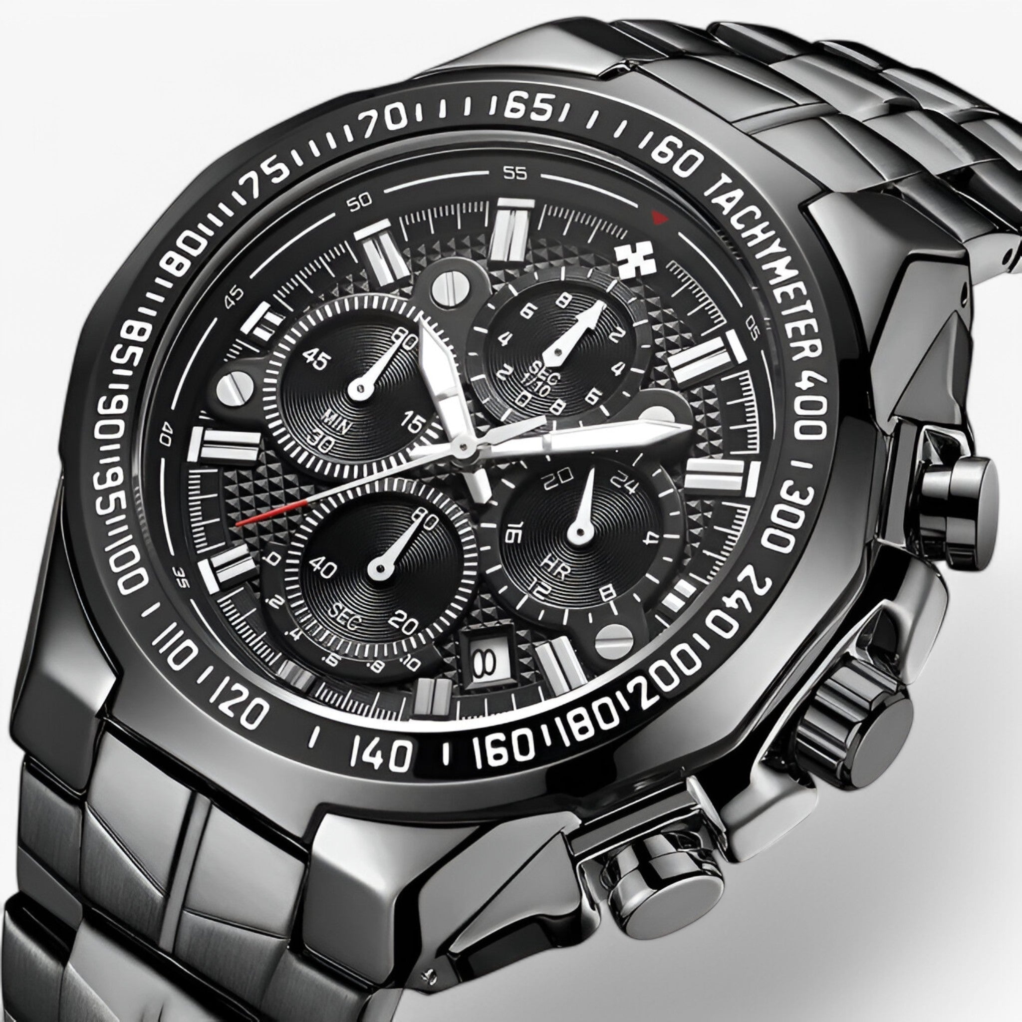 watches : Heren Horloge Zwart - Luxe Stalen Sporthorloge met Datumweergave in van Pantino