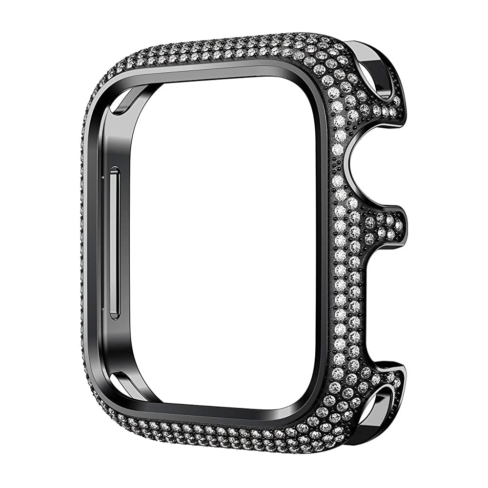 Smartwatch Case : Apple Watch Bandje Diamond Hoes - Roségoud - Roestvrij Staal - Vrouwen in Zwart Zilver diamant van Pantino