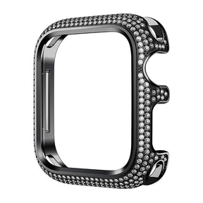 Smartwatch Case : Apple Watch Bandje Diamond Hoes - Roségoud - Roestvrij Staal - Vrouwen in Zwart Zilver diamant van Pantino