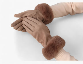 Gloves : Handschoenen Roze - Warme Suède Touchscreen met Imitatiebont in van Pantino