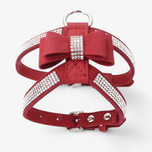 pets : Fluwelen Leren Harnas met Strik en Strass - Zwart in Rood van Pantino