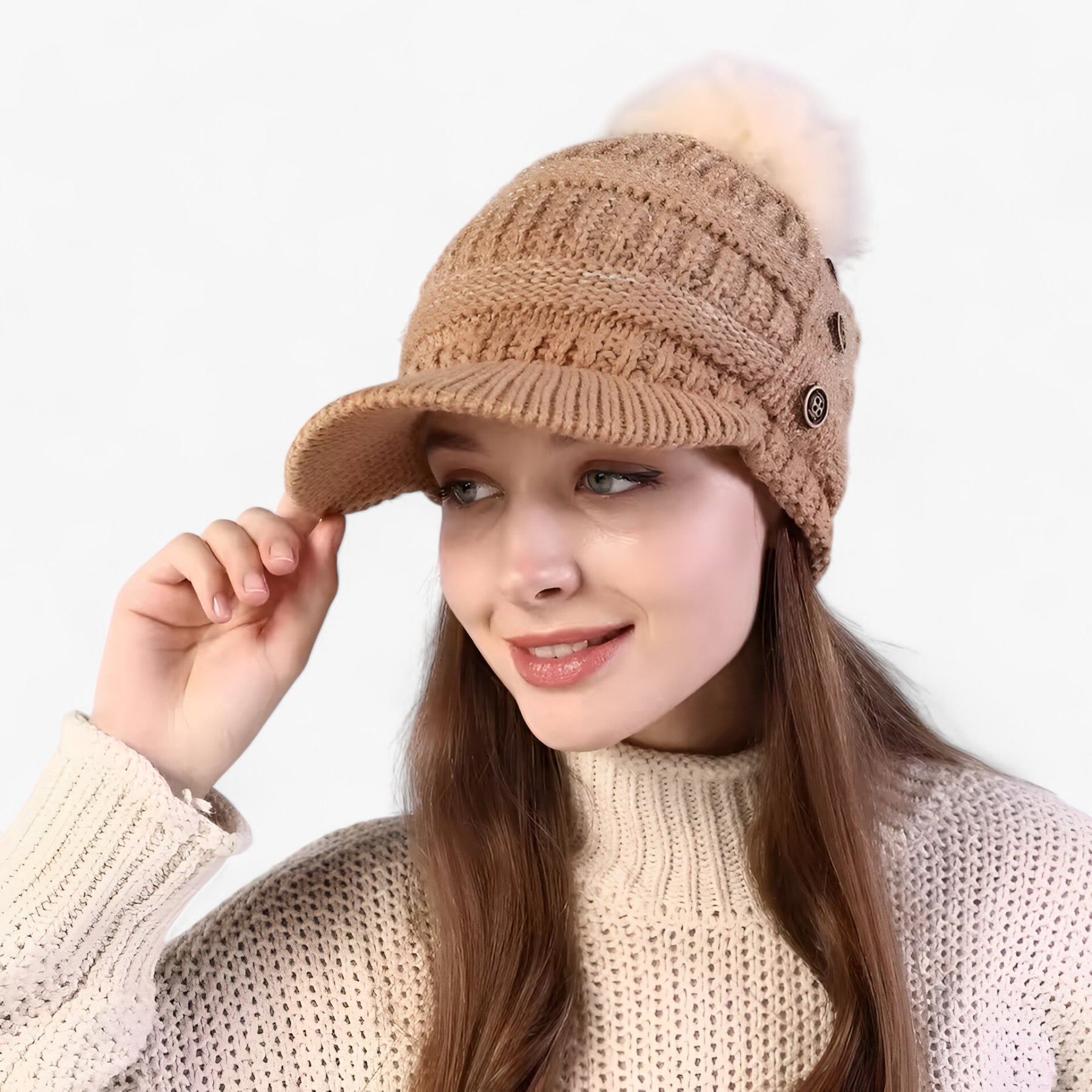 Beanie : Warme Beanie met Klep - Stijlvol, Zacht en Comfortabel - Rood in Khaki Één maat CHINA van Pantino