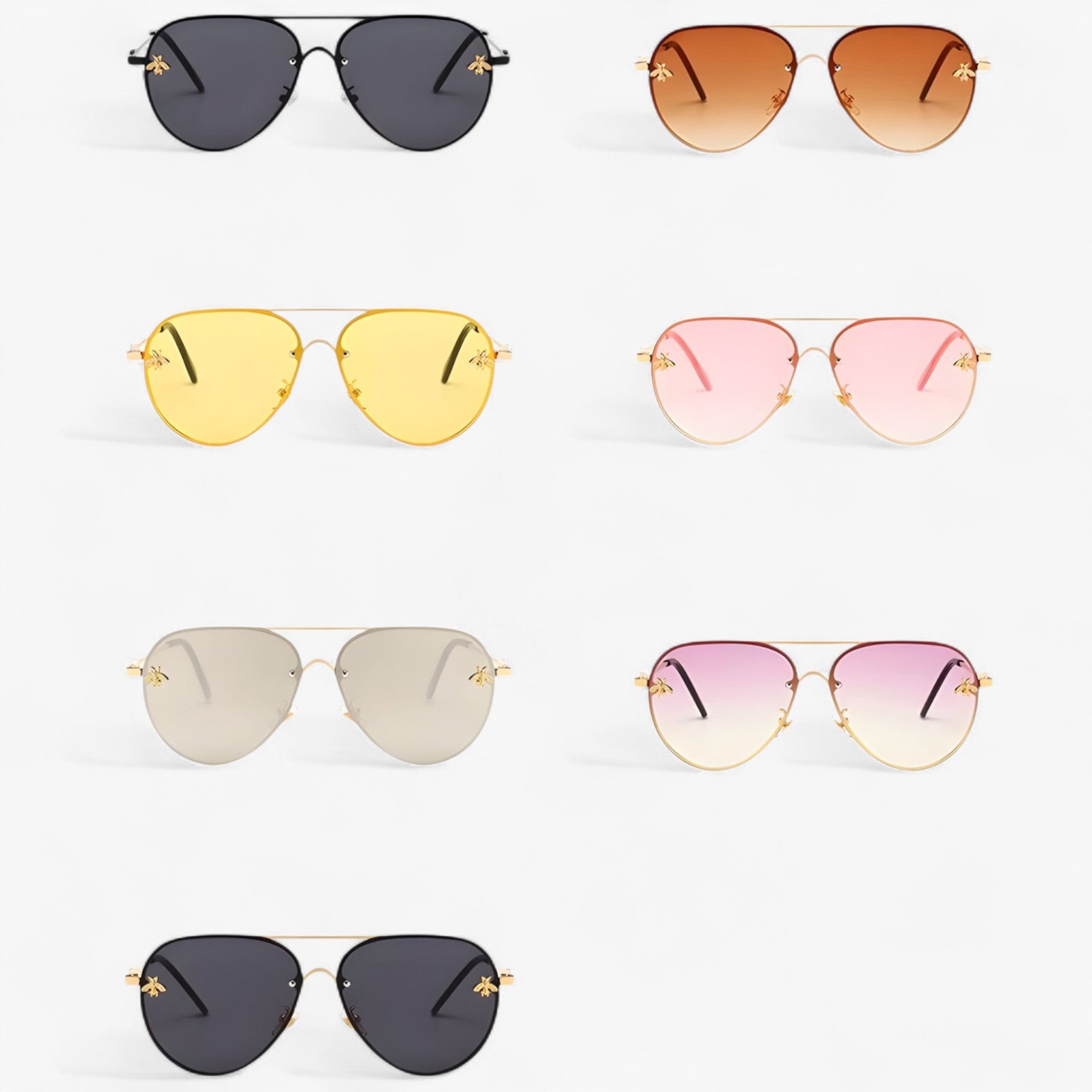 Sunglasses : Bee Pilot Vintage Zonnebrillen met Metalen Montuur - Goud Zilver in van Pantino