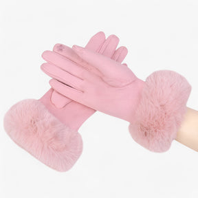 Gloves : Handschoenen Roze - Warme Suède Touchscreen met Imitatiebont in Roze Eén maat van Pantino