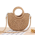 Borsa a tracolla in paglia intrecciata a mano da donna - Design bohemien semirotondo - Paglia