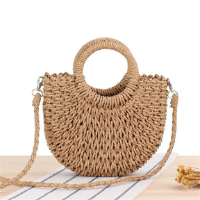 bags : Handgeweven Stro Crossbody Tas Dames - Halfrond Bohemian Design - Stro in van Pantino
