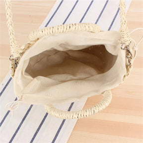 bags : Handgeweven Stro Crossbody Tas Dames - Halfrond Bohemian Design - Stro in van Pantino