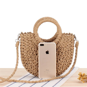 bags : Handgeweven Stro Crossbody Tas Dames - Halfrond Bohemian Design - Stro in van Pantino