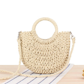 bags : Handgeweven Stro Crossbody Tas Dames - Halfrond Bohemian Design - Stro in van Pantino