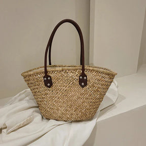 bags : Strandtas Dames - Grote Capaciteit Geweven Stro Schouder - Stro in Kaki handtas van Pantino