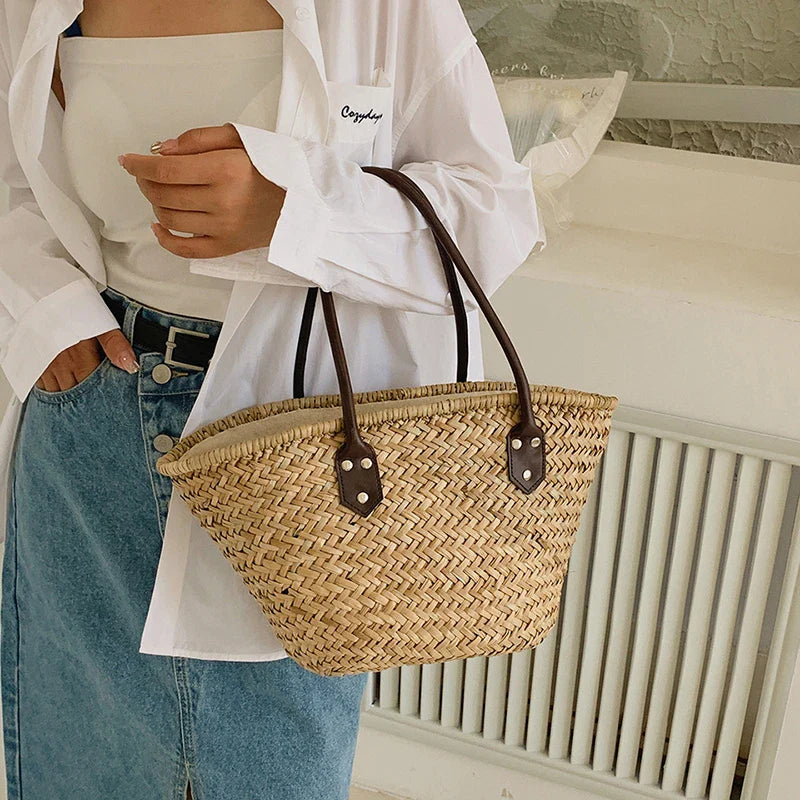 bags : Strandtas Dames - Grote Capaciteit Geweven Stro Schouder - Stro in van Pantino